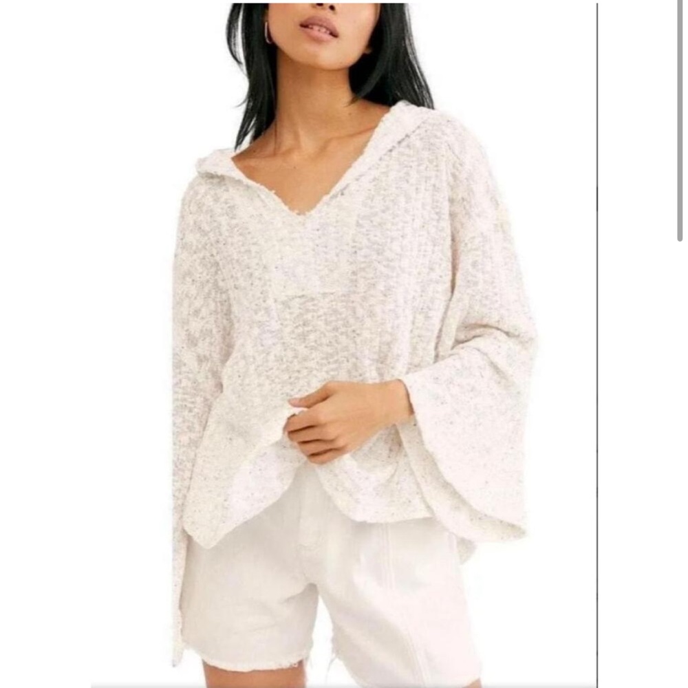 Free People Baja Babe Hoodie Hacci White Sweater Oversized Pullover Beachy, M